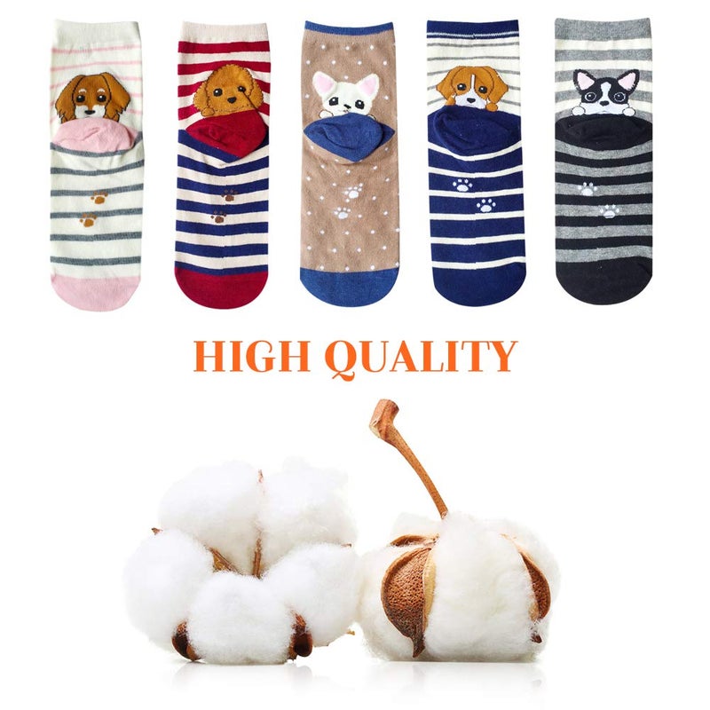 YSense Cute Socks Womens Dog Cat Novelty Animal Socks for girl Cartoon Cotton Casual Crew Funny Gifts 5 Pairs, Dog style 2 - Image 4