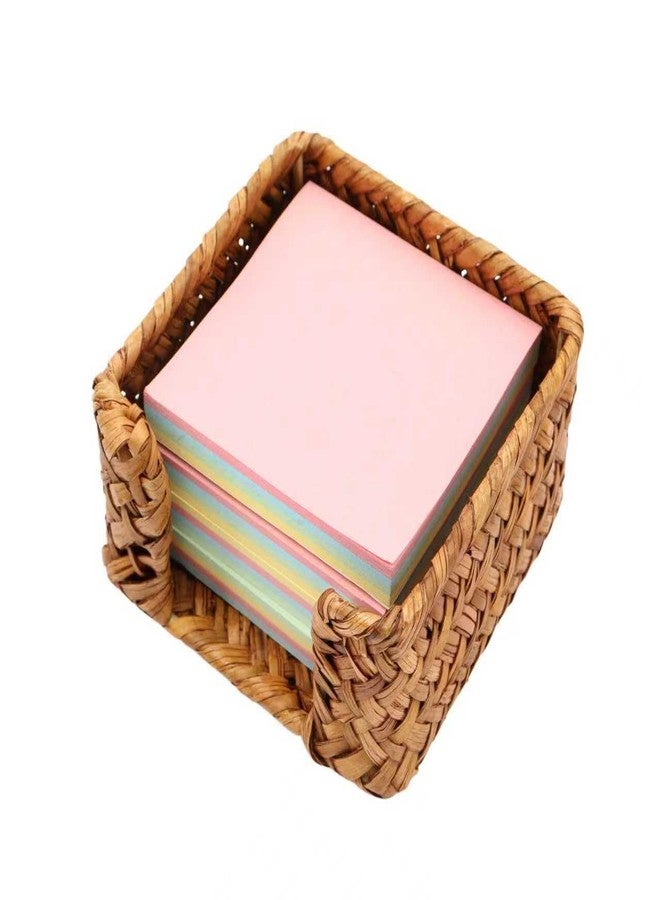 Shonmogar Sticky Note Holder Seagrass Post It Note Dispenser, 3 x 3 Inch Woven Sticky Note Dispenser, Farmhouse Post It Holder for Desk Home Office Decor, Caramel - Image 1
