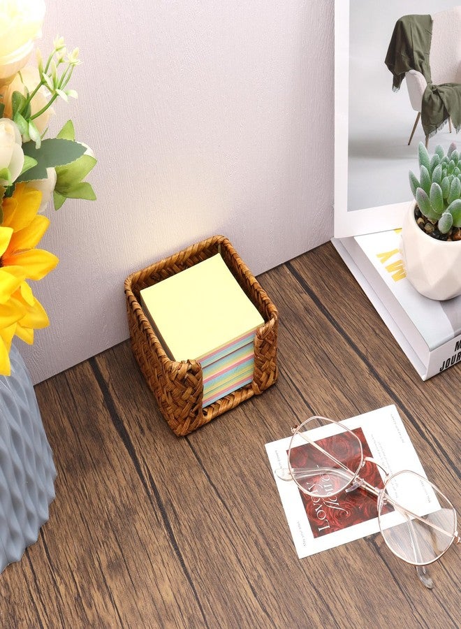 Shonmogar Sticky Note Holder Seagrass Post It Note Dispenser, 3 x 3 Inch Woven Sticky Note Dispenser, Farmhouse Post It Holder for Desk Home Office Decor, Caramel - Image 4