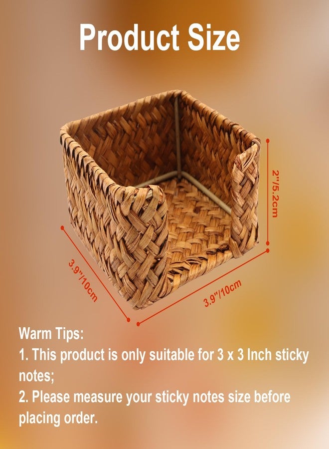 Shonmogar Sticky Note Holder Seagrass Post It Note Dispenser, 3 x 3 Inch Woven Sticky Note Dispenser, Farmhouse Post It Holder for Desk Home Office Decor, Caramel - Image 3