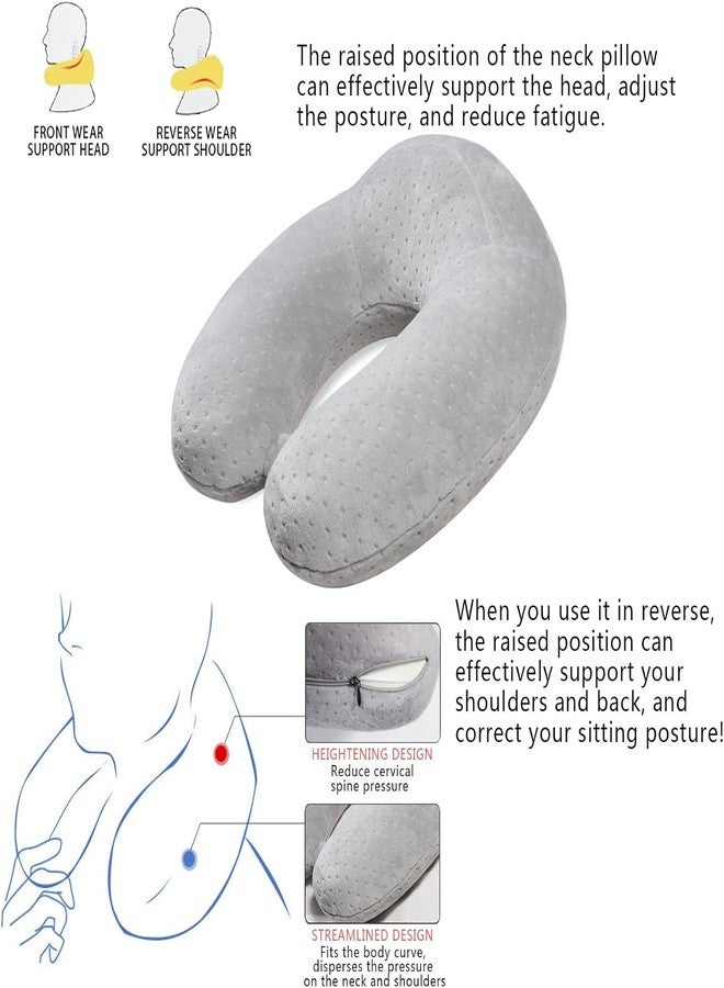 Gosider Travel Pillow Neck Pillows for Sleeping Travel Grey Memory Foam U Shape Airplane Pillow for Head and Neck Support Portable Travel Pillow for Traveling Car Home Office - Image 5