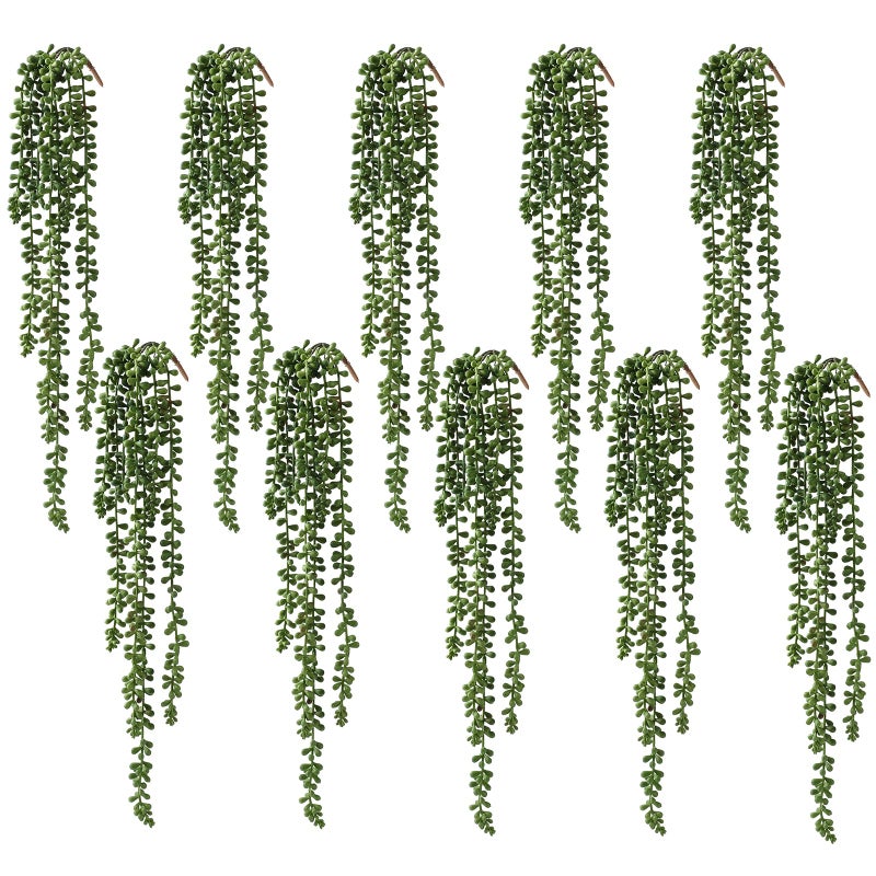 dallisten 10 Pcs Artificial Succulents Hanging Plants, Fake String of Pearls Greenery Plants, Decoration for Wall Home Backdrop Garden Windows Balcony Indoor and Outdoor (10PCS Green) - Image 1
