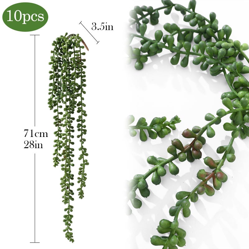 dallisten 10 Pcs Artificial Succulents Hanging Plants, Fake String of Pearls Greenery Plants, Decoration for Wall Home Backdrop Garden Windows Balcony Indoor and Outdoor (10PCS Green) - Image 3