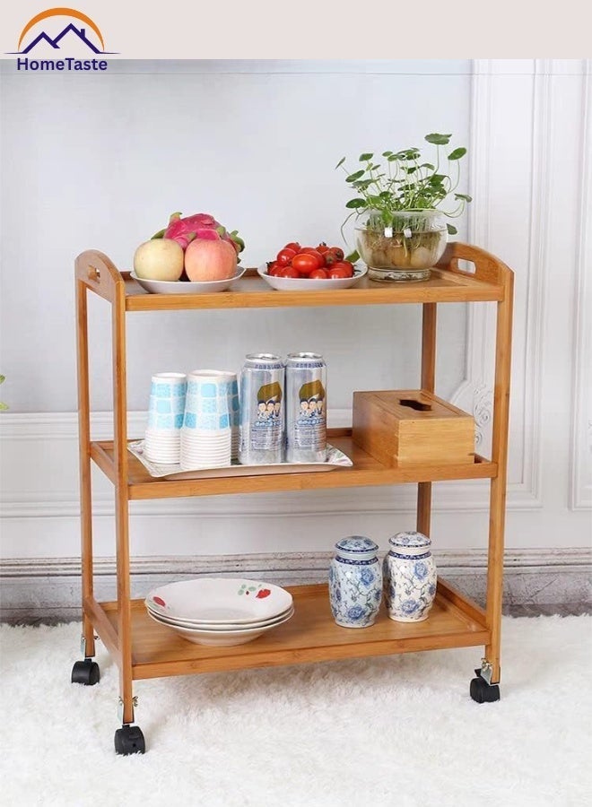 طعم المنزل عربة تخزين بعجلات من الخيزران بثلاثة أرفف (73×60×33 سم) - عربة مطبخ متعددة الاستخدامات من الخيزران، ومنظم منزلي، وعربة متعددة الأغراض للحمام وغرفة المعيشة والمطعم والمكتب - Image 4