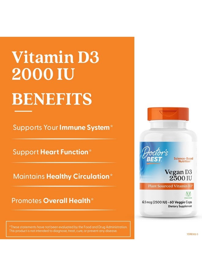 Doctor's BEST Doctors Best Vegan D3 2500 IU (Vitashine), Plant Sourced Vitamin D3, Non-GMO, Gluten Free, Soy Free, Vegan 60 Veggie Caps - Image 2
