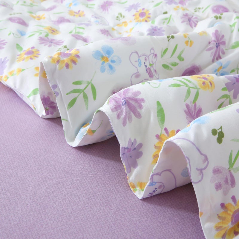 Wajade Floral Comforter Set Bed in A Bag Full Size 7 Piece Purple Flower Green Leaves Rabbits Bedding Set for Girls (1 Comforter, 1 Flat Sheet, 1 Fitted Sheet, 2 Pillowcase and 2 Pillow Sham) - Image 5