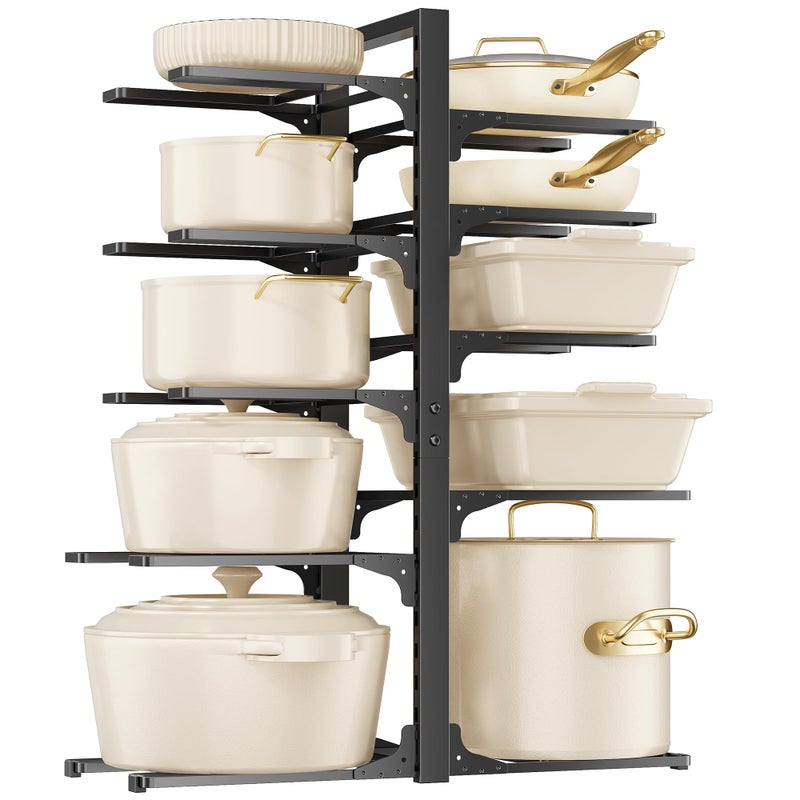 MUDEELA 10-Tier Pots and Pans Organizer under Cabinet, 23.62" Height Heavy Duty Pot and Pan Organizer Kitchen Cabinet Organization and Storage, Adjustable Pot Rack for Frying Pan, Cast Iron Skillet - Image 1