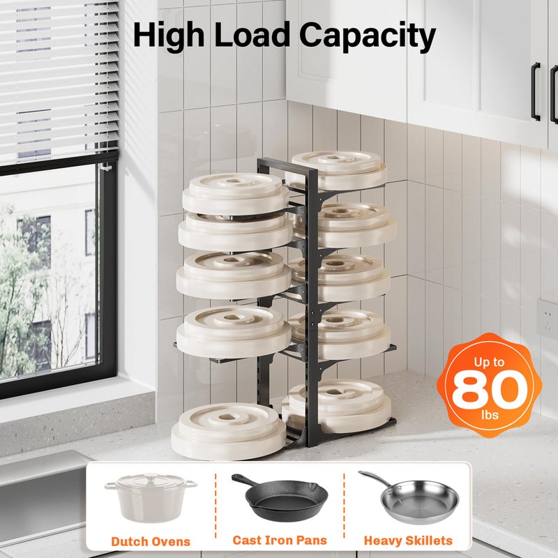 MUDEELA 10-Tier Pots and Pans Organizer under Cabinet, 23.62" Height Heavy Duty Pot and Pan Organizer Kitchen Cabinet Organization and Storage, Adjustable Pot Rack for Frying Pan, Cast Iron Skillet - Image 4