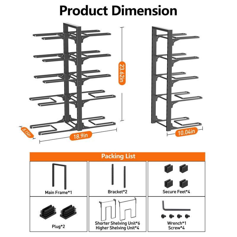 MUDEELA 10-Tier Pots and Pans Organizer under Cabinet, 23.62" Height Heavy Duty Pot and Pan Organizer Kitchen Cabinet Organization and Storage, Adjustable Pot Rack for Frying Pan, Cast Iron Skillet - Image 3