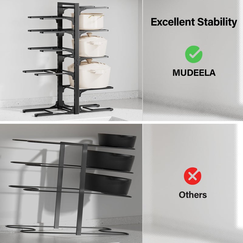MUDEELA 10-Tier Pots and Pans Organizer under Cabinet, 23.62" Height Heavy Duty Pot and Pan Organizer Kitchen Cabinet Organization and Storage, Adjustable Pot Rack for Frying Pan, Cast Iron Skillet - Image 5