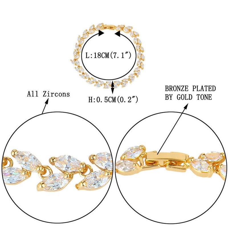 EVER FAITH Bridal Zircon Wedding 2 Layers Small Leaf Roman Tennis Bracelet Clear Gold-Tone - Image 5
