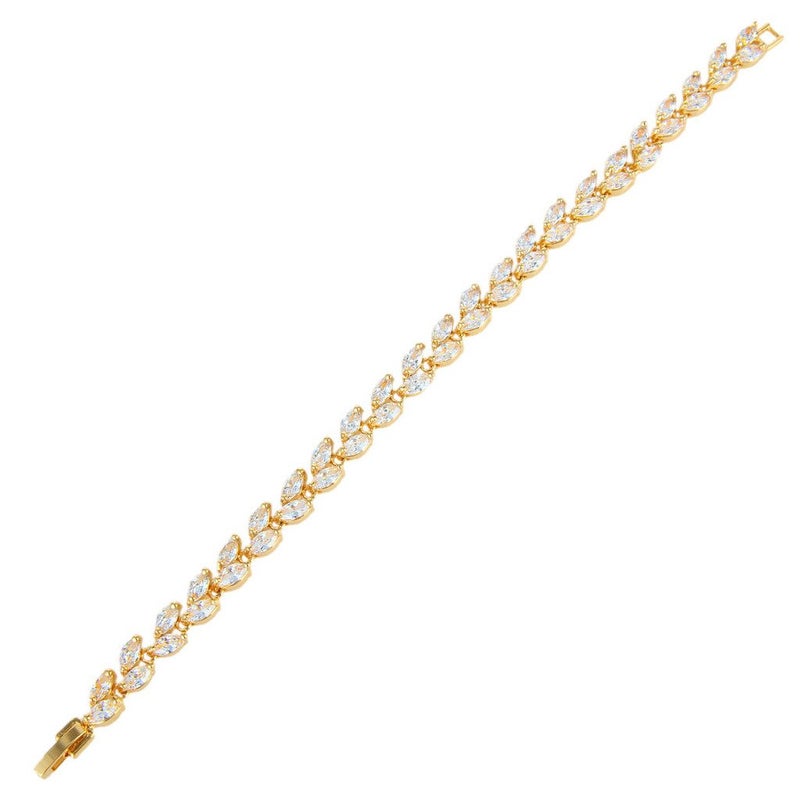 EVER FAITH Bridal Zircon Wedding 2 Layers Small Leaf Roman Tennis Bracelet Clear Gold-Tone - Image 4