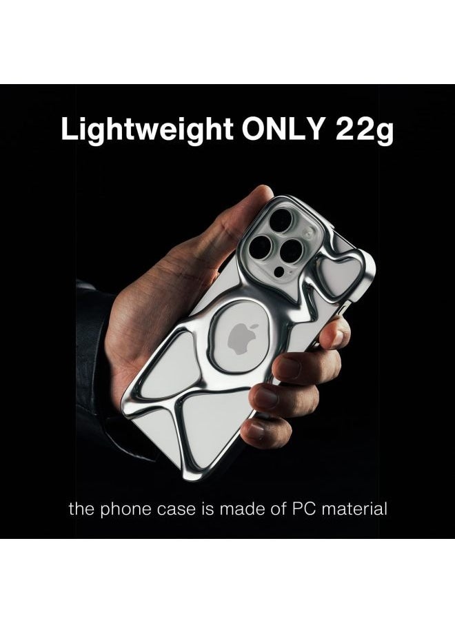 ميـاو غاضب - حافظة هاتف AM فارغة لهاتف iPhone 15 Pro (فقط) متوافقة مع MagSafe 22 جرام خفيفة الوزن وتبديد الحرارة وحماية وافرة من البولي كربونات غطاء مخرم سائل مضاد للسقوط وبساطة ممتازة وسهلة التركيب (فضي لامع + تغليف أسود صديق للبيئة) - Image 1