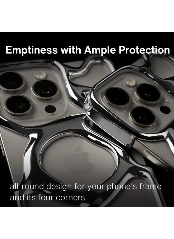 ميـاو غاضب - حافظة هاتف AM فارغة لهاتف iPhone 15 Pro (فقط) متوافقة مع MagSafe 22 جرام خفيفة الوزن وتبديد الحرارة وحماية وافرة من البولي كربونات غطاء مخرم سائل مضاد للسقوط وبساطة ممتازة وسهلة التركيب (فضي لامع + تغليف أسود صديق للبيئة) - Image 1