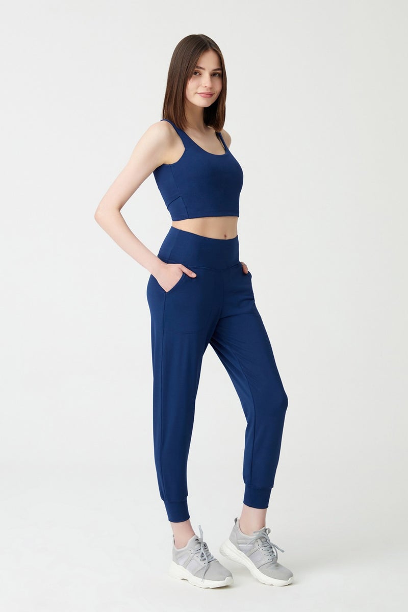 Los Ojos Womens Navy High Waist Jogger Sweatpants Joggers  - Image 1
