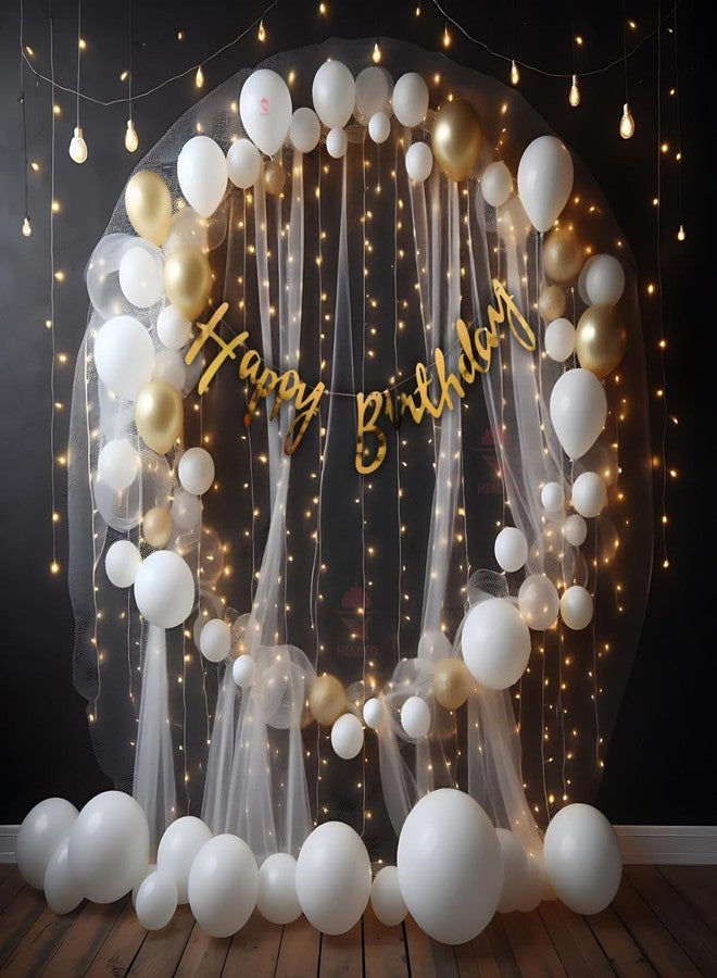 Hemito 50 Pc Cabana Theme Party Combo- White Gold Chrome Confetti Balloons With Fairy Led Lights | Happy Birthday Party Decoration Set Combo For Kids Boys Girls Adult Husband, Wife - 50 Pcs - Image 1