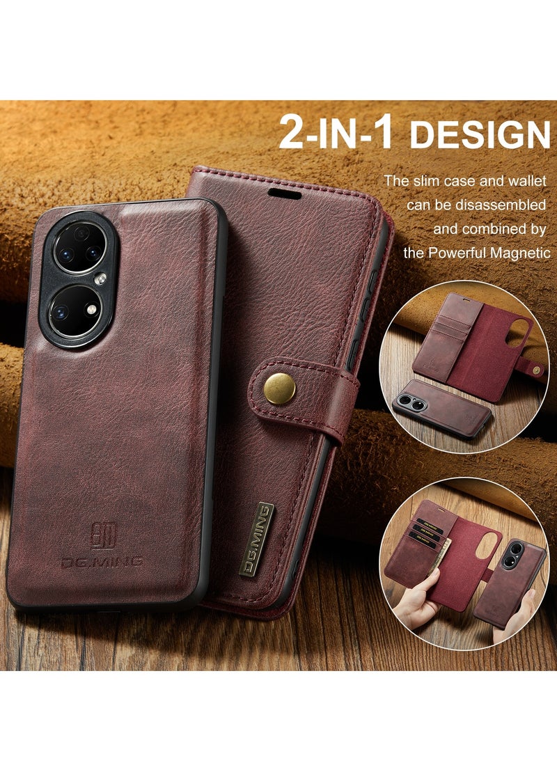 Generic For Huawei P50 Pro  Crazy Horse Texture Flip Detachable Magnetic Leather Case with Holder & Card Slots & Wallet  - Image 5