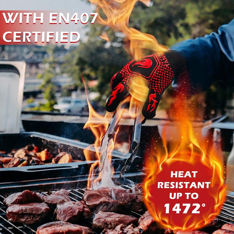 Tanmar BBQ Grill Gloves, 1472°F Extreme Heat Resistant Grilling Gloves Non-Slip Oven Mitts Potholder, Perfect for Barbecue, Cooking, Baking, Fireplace, Smoker - 2 Pair (Red and Black) - Image 4
