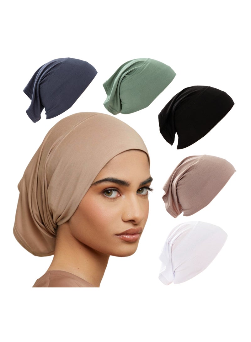نوفولان قبعات حجاب مودال، 5 قطع، قبعات مستقيمة قابلة للتمدد، 5 ألوان، ماصة للرطوبة وجيدة التهوية، مناسبة للرياضة والعمل والتنقل اليومي، 24.5×10 سم، غطاء رأس متعدد الاستخدامات - Image 1