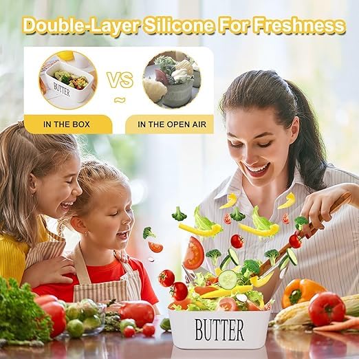 KACHKIT Butter Dish with Lid Large Ceramic Butter Storage Container Keeper for Refrigerator with Wooden Lid and Butter KnifeHold 2 Standard Butter Sticks17oz500mlPack of 1 Multicolor - Image 5