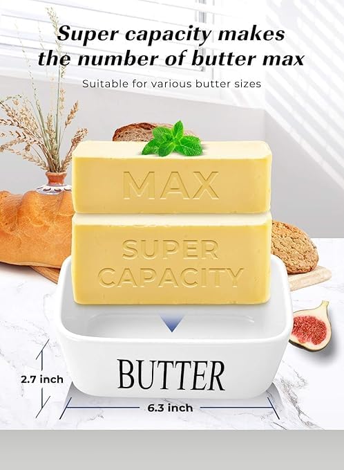 KACHKIT Butter Dish with Lid Large Ceramic Butter Storage Container Keeper for Refrigerator with Wooden Lid and Butter KnifeHold 2 Standard Butter Sticks17oz500mlPack of 1 Multicolor - Image 4