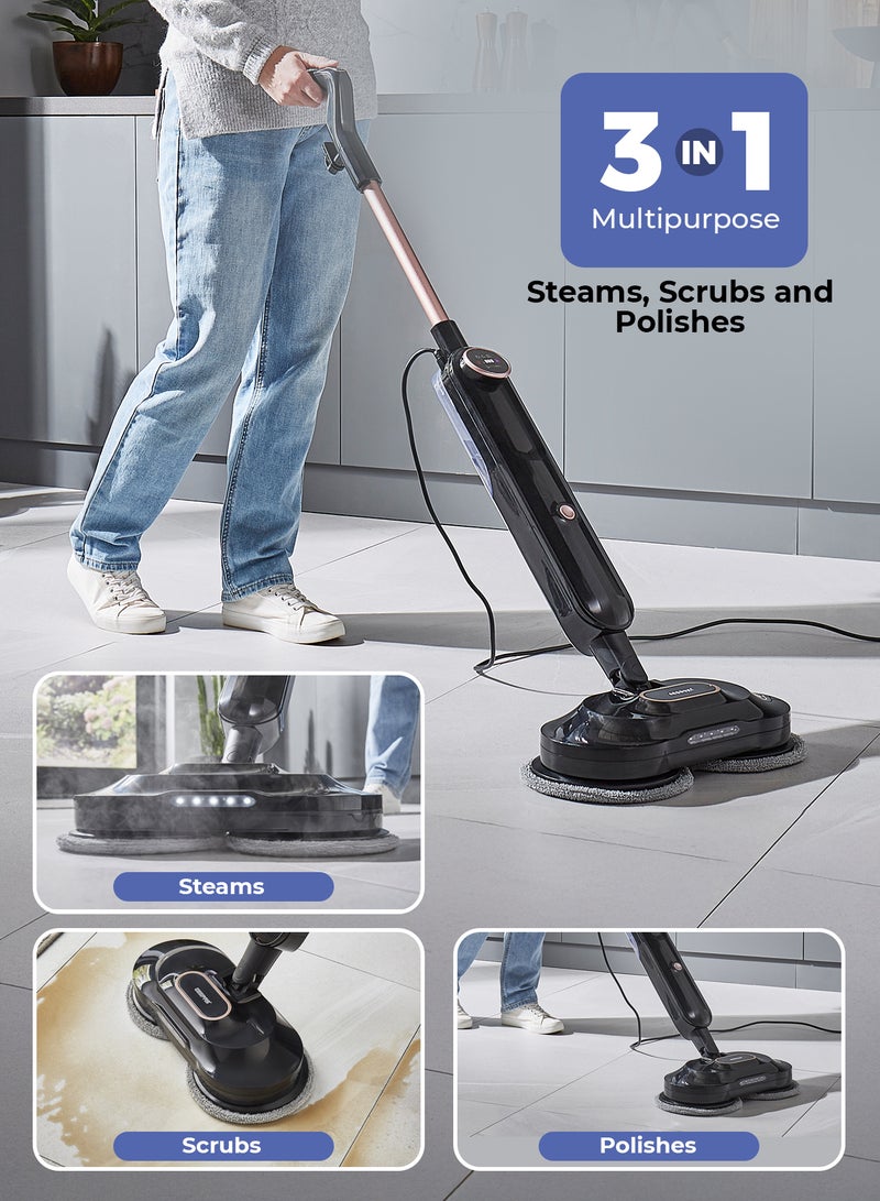 GEEPAS Digital Steam & Scrub Floor Mop 540 ML Tank |1380 W 25g/min Steam Output | Twin Rotating Pads, LED Display & Headlight | GSC63077UK Black 1380 W GSC63077UK Black - Image 2