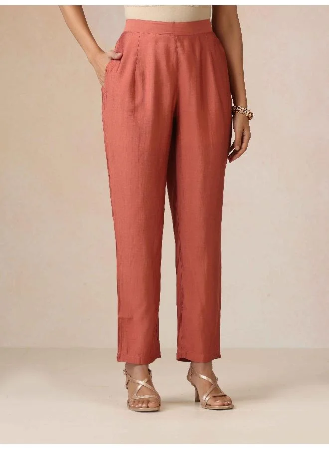 trueBrowns trueBrowns Rust Embroidered Straight Kurta 3pc Set