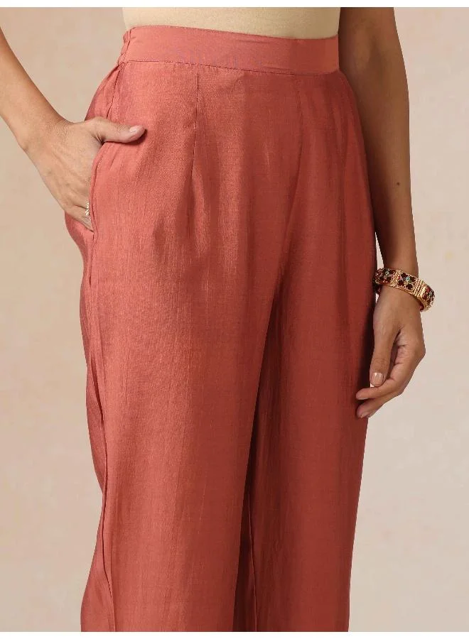 trueBrowns trueBrowns Rust Embroidered Straight Kurta 3pc Set