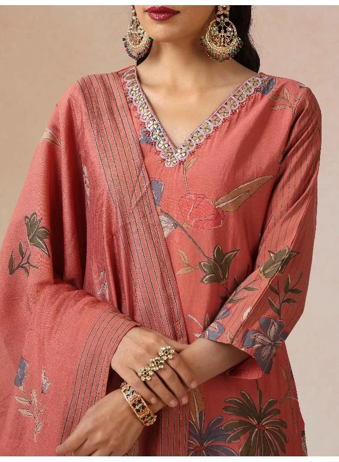 trueBrowns trueBrowns Rust Embroidered Straight Kurta 3pc Set