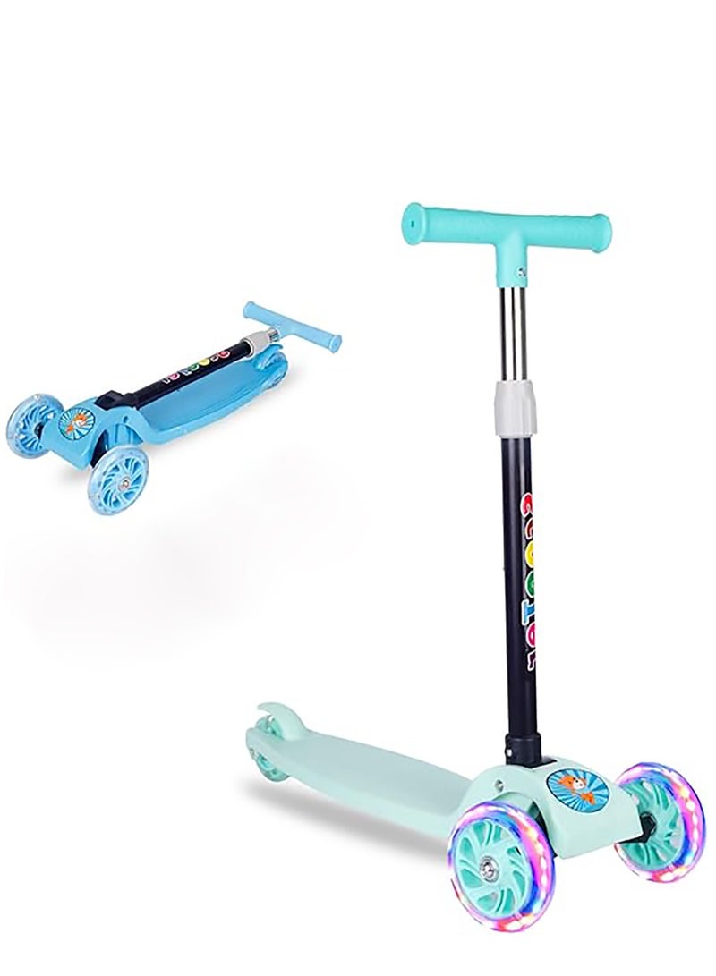 Beauenty scooter for kids,adjustable&folding 3 wheel scooter,led light up wheels,for 2-8 years old (blue)  - Image 1