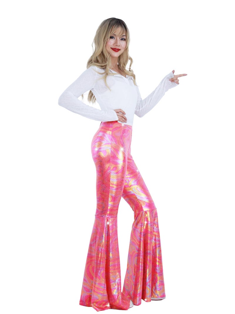 Nawgut Womens Sequin Flare Pant Sparkly High Waisted Leg Bell Bottom Glitter Trousers Night Out Clubwear-XX-Large - Image 4