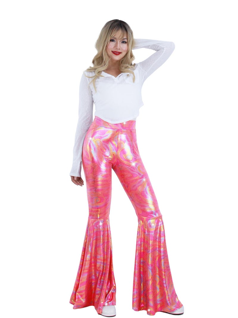 Nawgut Womens Sequin Flare Pant Sparkly High Waisted Leg Bell Bottom Glitter Trousers Night Out Clubwear-XX-Large - Image 2