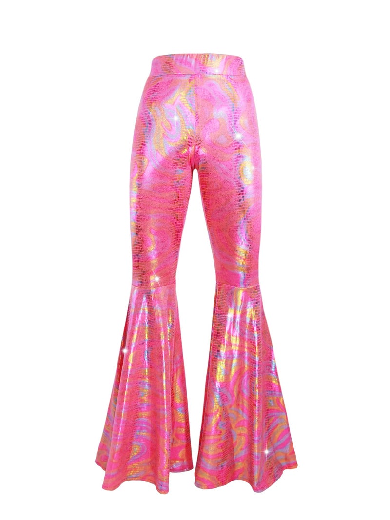 Nawgut Womens Sequin Flare Pant Sparkly High Waisted Leg Bell Bottom Glitter Trousers Night Out Clubwear-XX-Large - Image 3