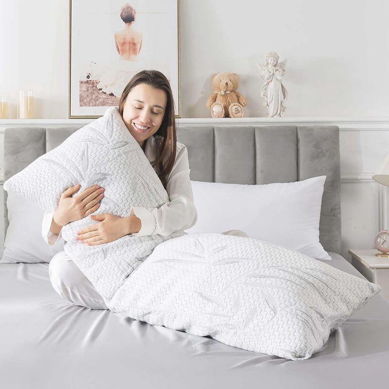 WhatsBedding Memory Foam Body Pillow for Adults with Zipperd Rayon Derived from Bamboo Cover, Breathable Long Pillow for Side Sleeper, Shredded Memory Foam Stuffing, Grey Leaf - Image 5