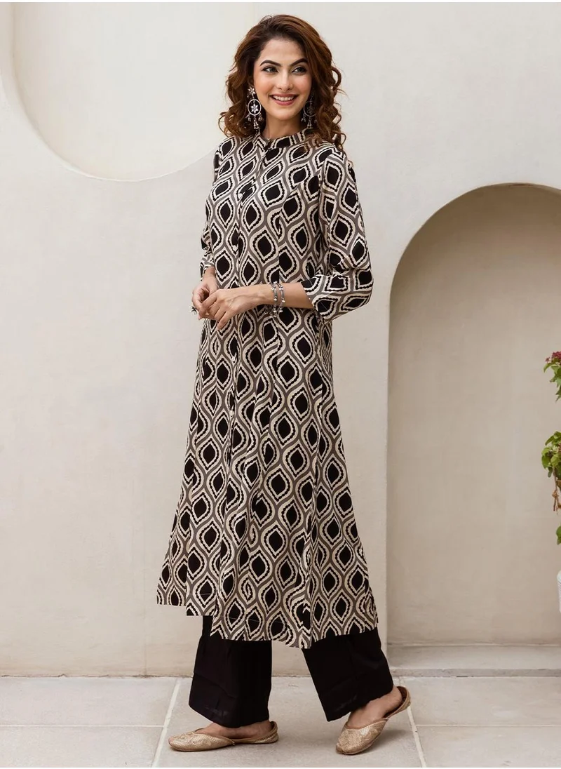 آي شين Women Black Rayon 2 Pcs Kurta Set