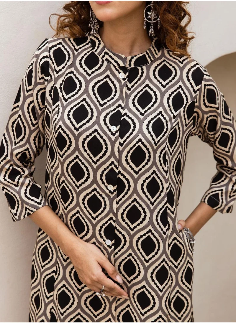 آي شين Women Black Rayon 2 Pcs Kurta Set