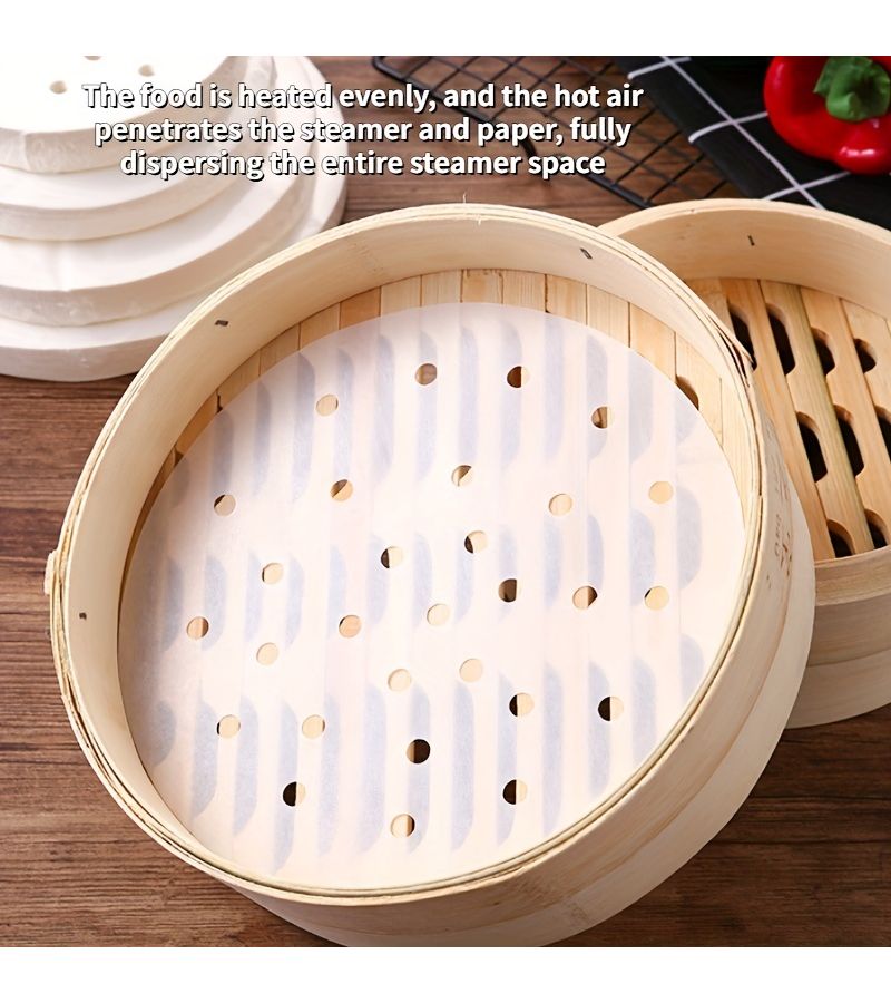 50pcs Non Stick Steamer Liners Food Grade Disposable Steaming Paper for Kitchen Cooking Oven Air Fryer Easy Cleanup Healthy Cooking 6 Inch - Image 5