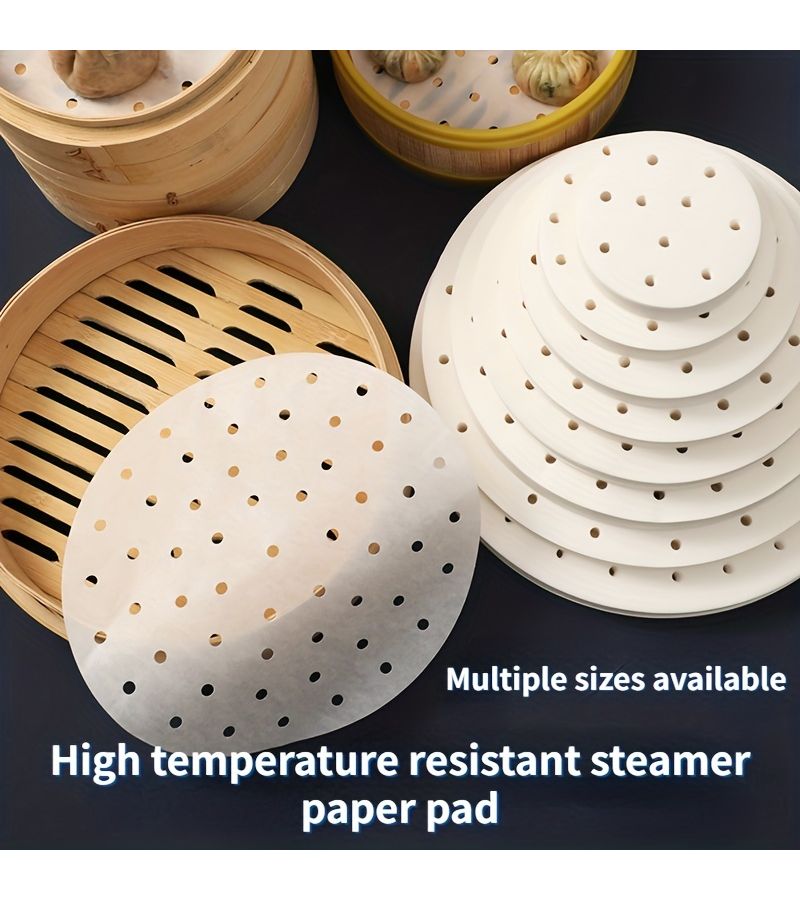 50pcs Non Stick Steamer Liners Food Grade Disposable Steaming Paper for Kitchen Cooking Oven Air Fryer Easy Cleanup Healthy Cooking 6 Inch - Image 1