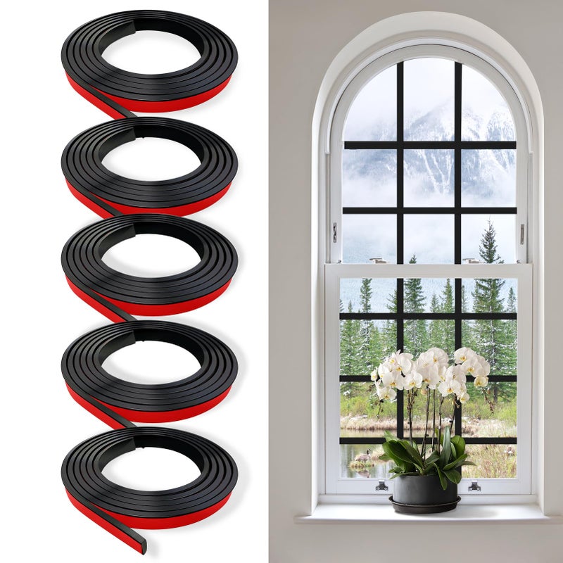 KEOHOLI 5 PCS Window Grid Kit, 32.8ft Peel and Stick Window Grids, DIY Window Grille Inserts Grid Kit, Cuttable Wall Trim Molding Door Frames (Black) - Image 1