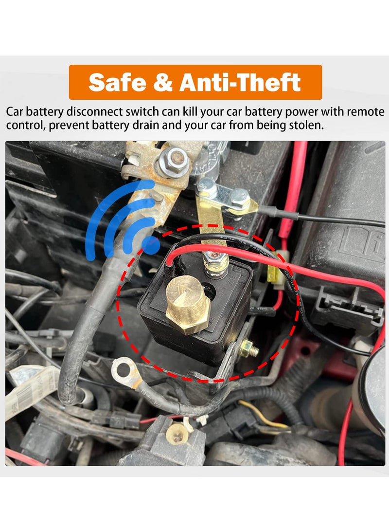 DC12V 200A Remote Battery Disconnect Kill Switch for Camper, Marine, Truck, Trailer, RV: Upgraded Anti-Theft, Prevent Battery Drain, with 2 Wireless Keys, (Black Negative Wire at Bottom)