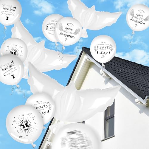 Atiloy 4PCS White Dove Balloons and 35PCS Memorial Balloons to Release in Sky Biodegradable Balloon for Release Happy Heavenly Balloon for Condolence, Funeral, Anniversary, Remembrance Services - Image 2