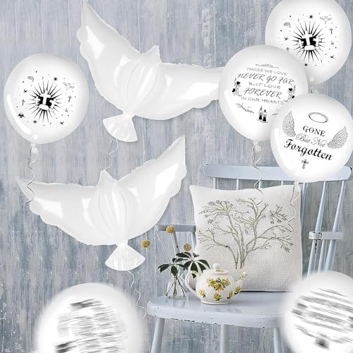 Atiloy 4PCS White Dove Balloons and 35PCS Memorial Balloons to Release in Sky Biodegradable Balloon for Release Happy Heavenly Balloon for Condolence, Funeral, Anniversary, Remembrance Services - Image 5