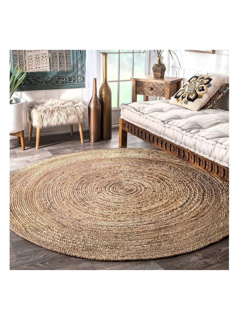 LINGWEI Jute Rug Carpet Round Beige 120x120cm - Image 3