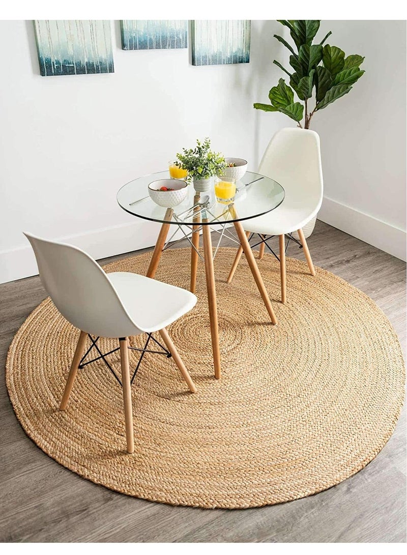 LINGWEI Jute Rug Carpet Round Beige 120x120cm - Image 2