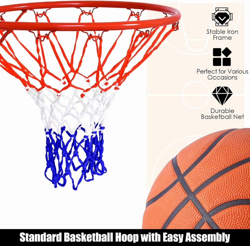 GYMAX Basketball Rim, 18'' Heavy Duty Wall Mounted Basketball Rim Indoor Outdoor Hanging Basketball Goal for Kids Adult - Image 3