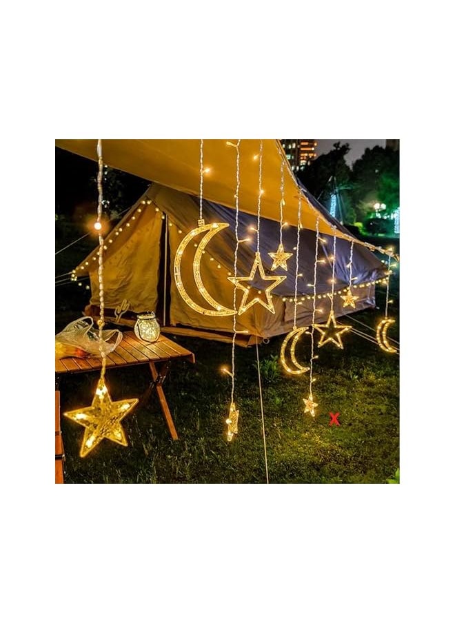 The Bros Ramadan Festival Lights, 8 Light Modes Curtain Window Diwali Lights with USB and Battery Box Powered, Home Decoration LED Star Lights for Christmas, Party, Wedding Decoration (Moon)  - Image 5