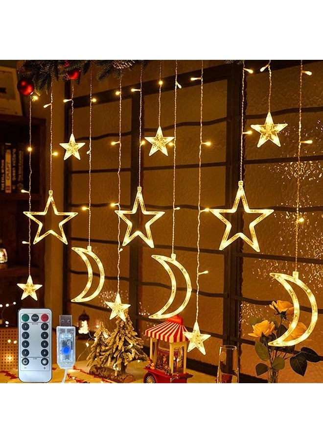The Bros Ramadan Festival Lights, 8 Light Modes Curtain Window Diwali Lights with USB and Battery Box Powered, Home Decoration LED Star Lights for Christmas, Party, Wedding Decoration (Moon)  - Image 1