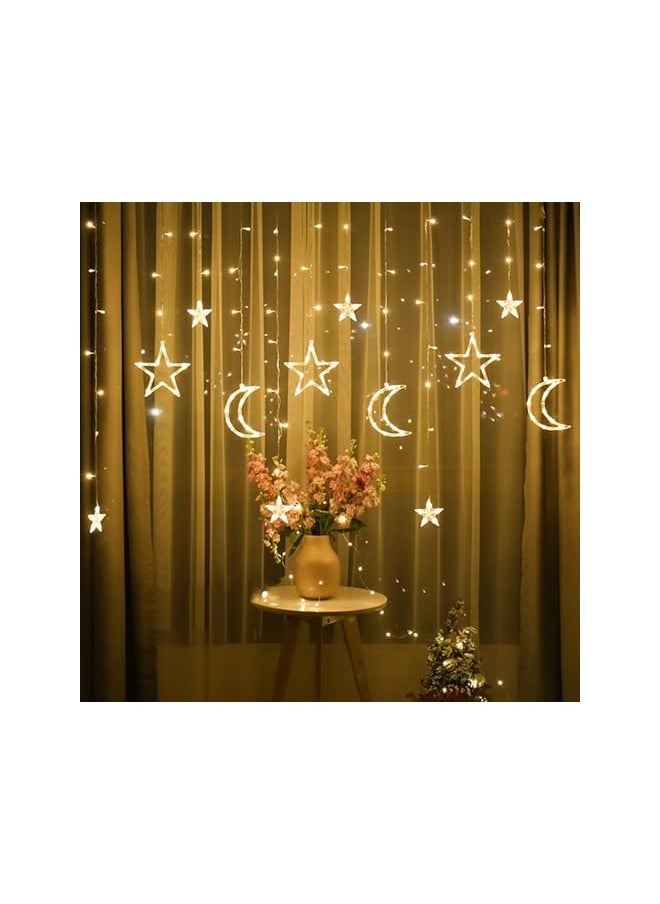 The Bros Ramadan Festival Lights, 8 Light Modes Curtain Window Diwali Lights with USB and Battery Box Powered, Home Decoration LED Star Lights for Christmas, Party, Wedding Decoration (Moon)  - Image 4