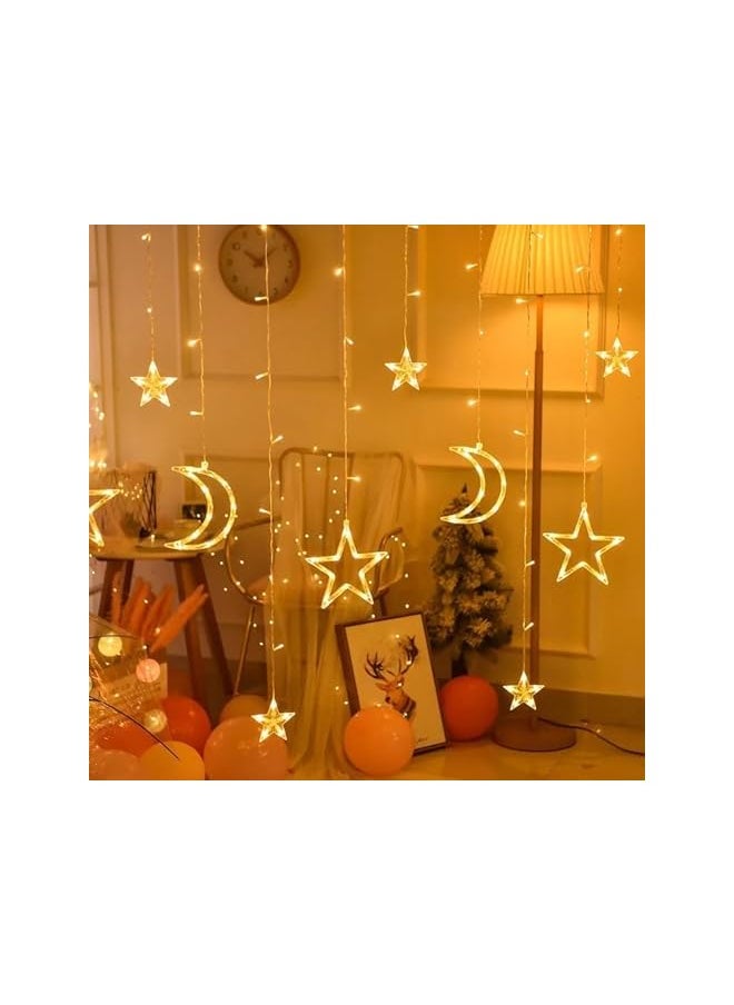 The Bros Ramadan Festival Lights, 8 Light Modes Curtain Window Diwali Lights with USB and Battery Box Powered, Home Decoration LED Star Lights for Christmas, Party, Wedding Decoration (Moon)  - Image 3