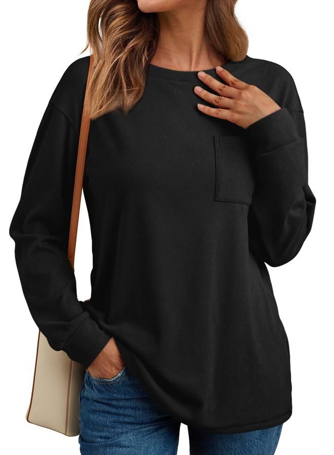 AUTOMET Womens Long Sleeve T Shirts Fall Tops Crewneck Oversized Sweatshirts Winter Cute Clothing Trendy Teacher Outfits, Black, M - Image 1